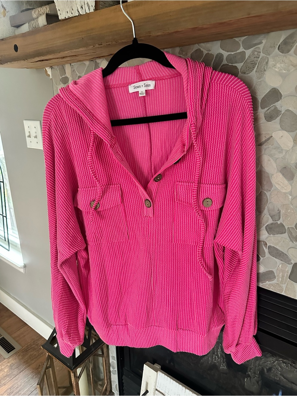 Hot Pink Hooded Pullover Sweatshirt